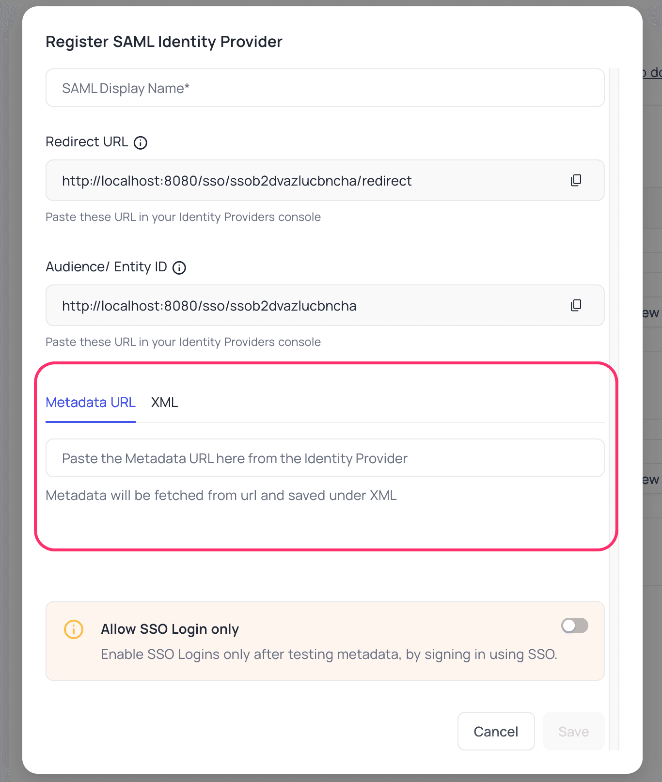 SAML SSO Configuration