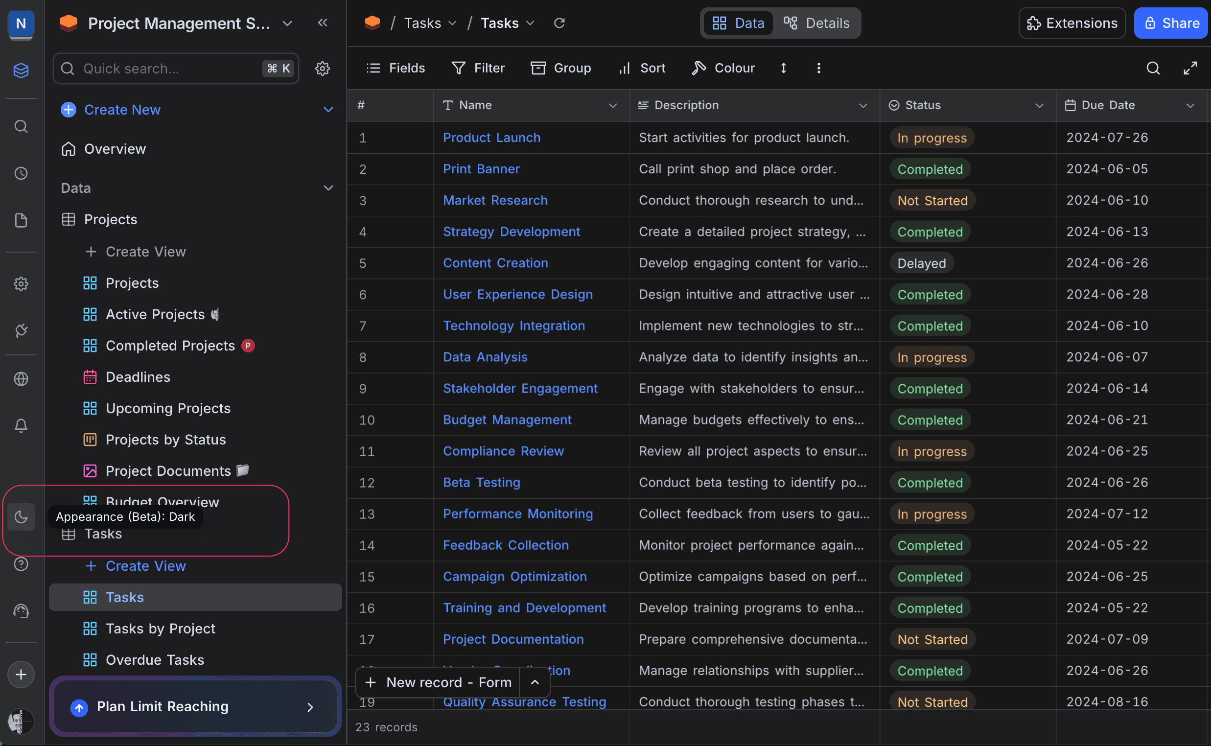 Appearance mode switch
