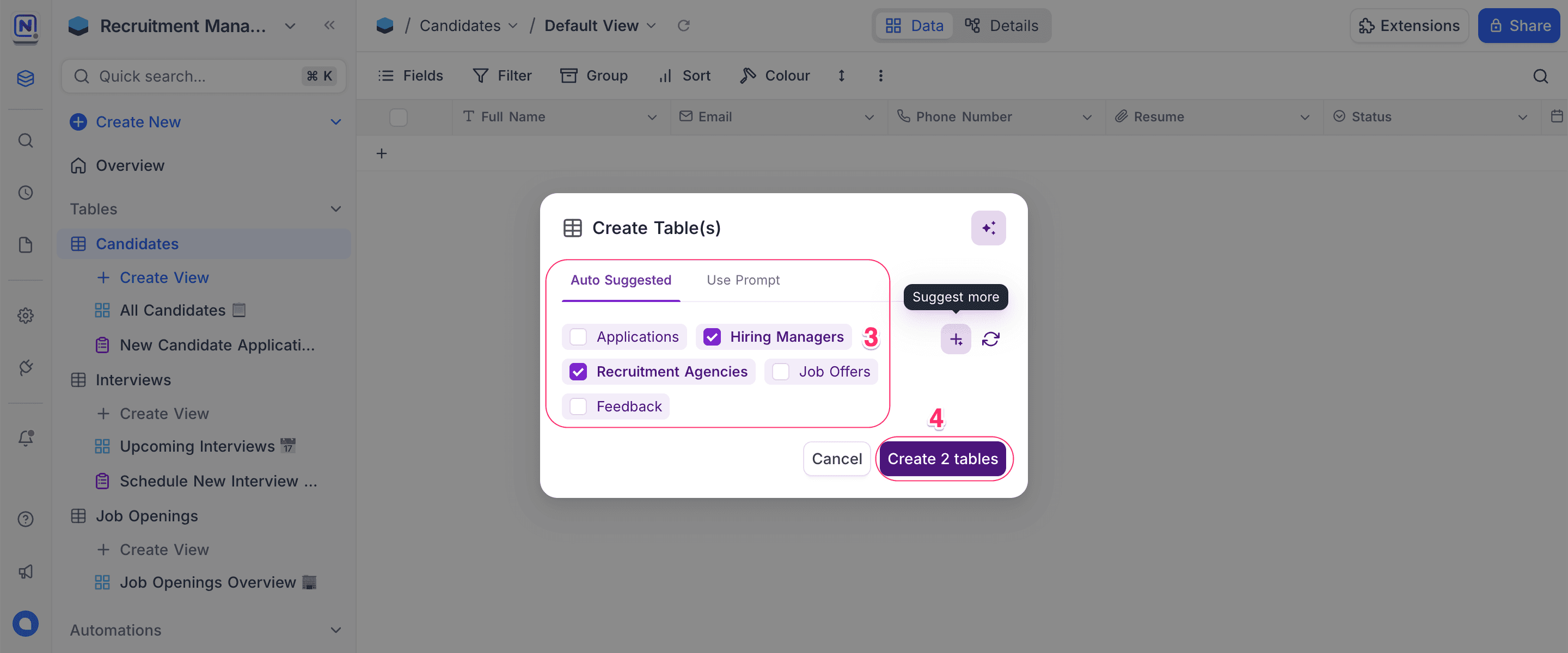 Table Suggestion Modal