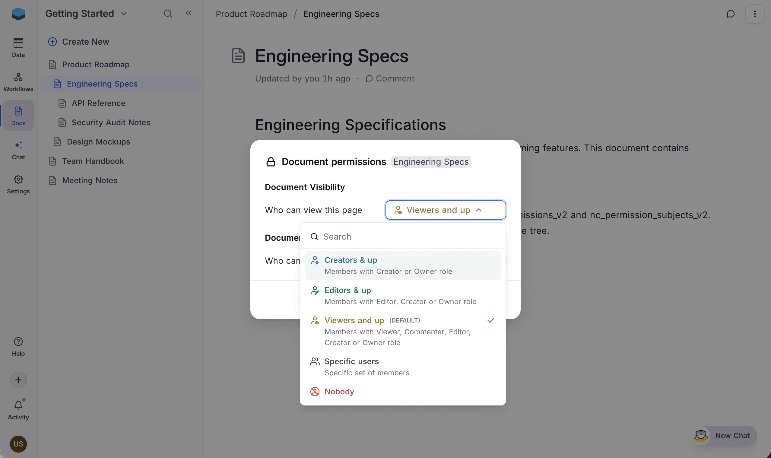 Visibility permission dropdown showing available levels
