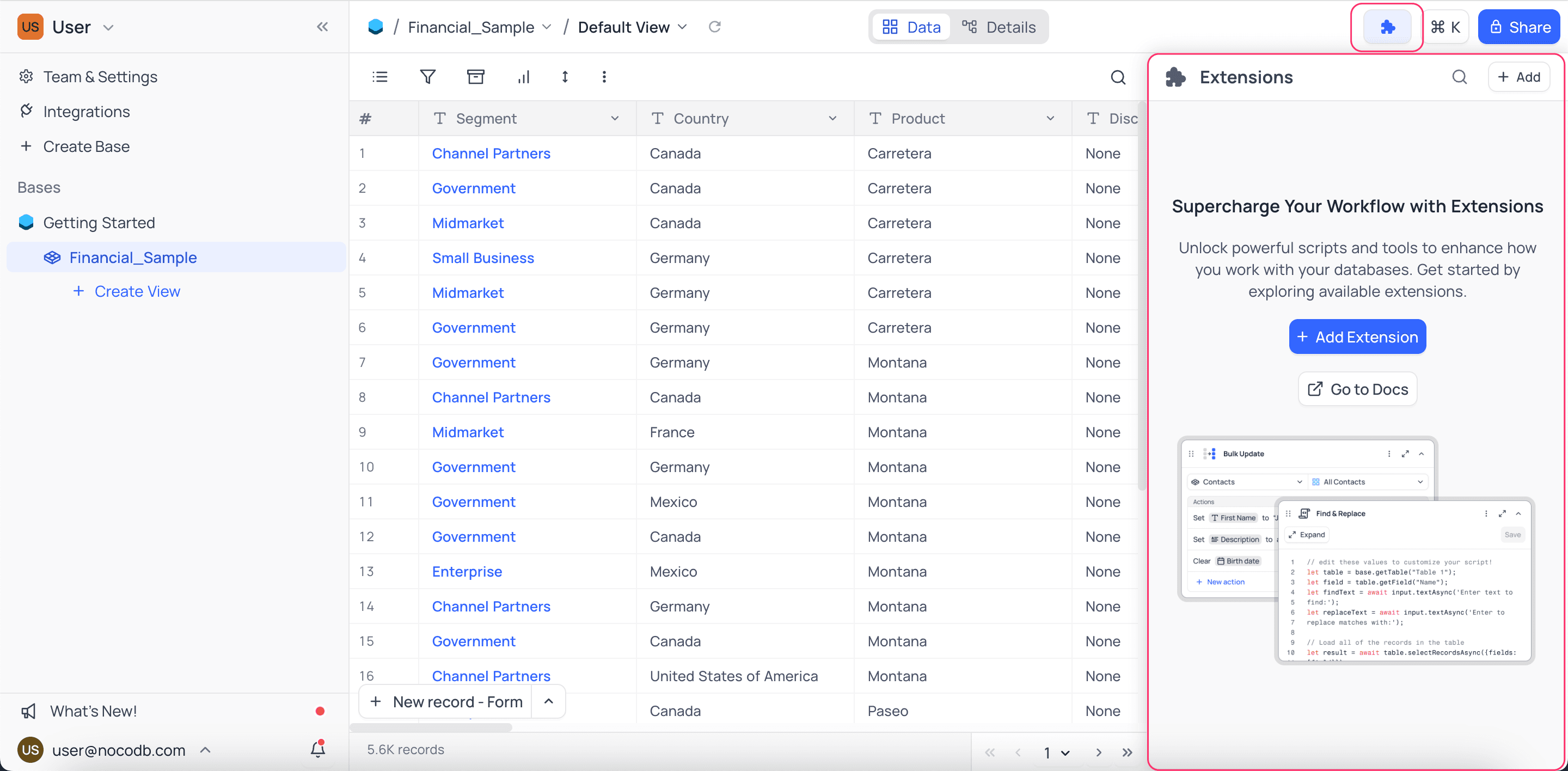 Extensions side panel