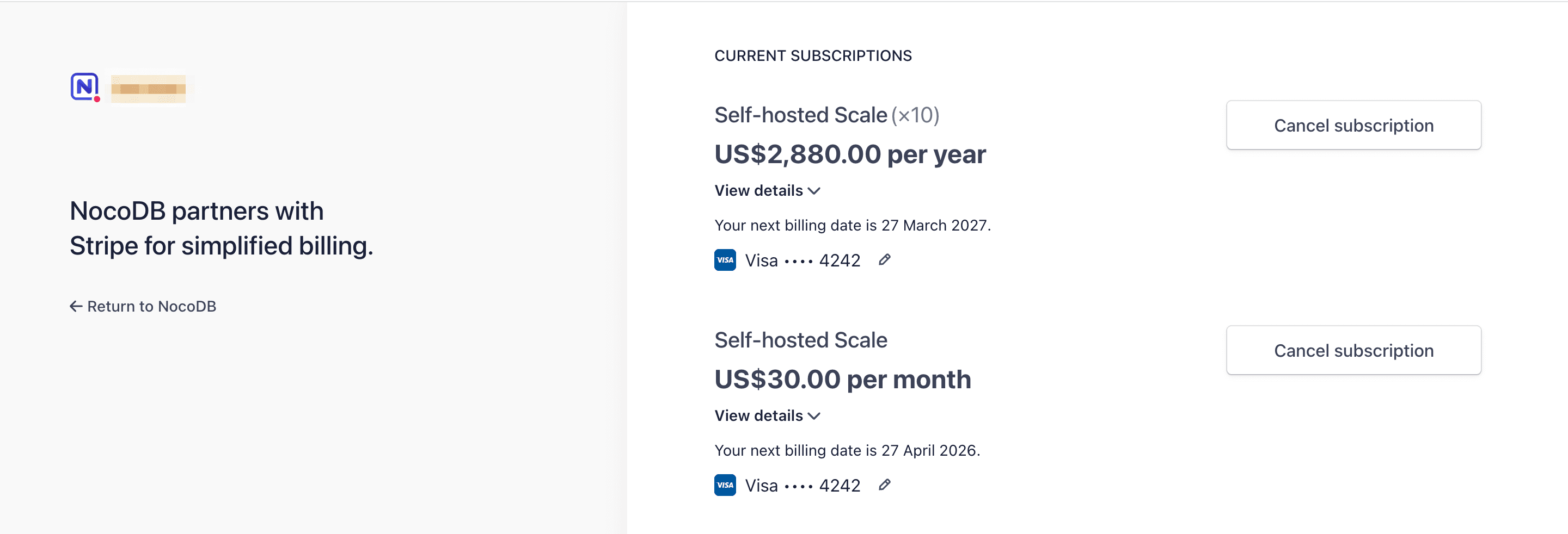 Manage billing — subscriptions