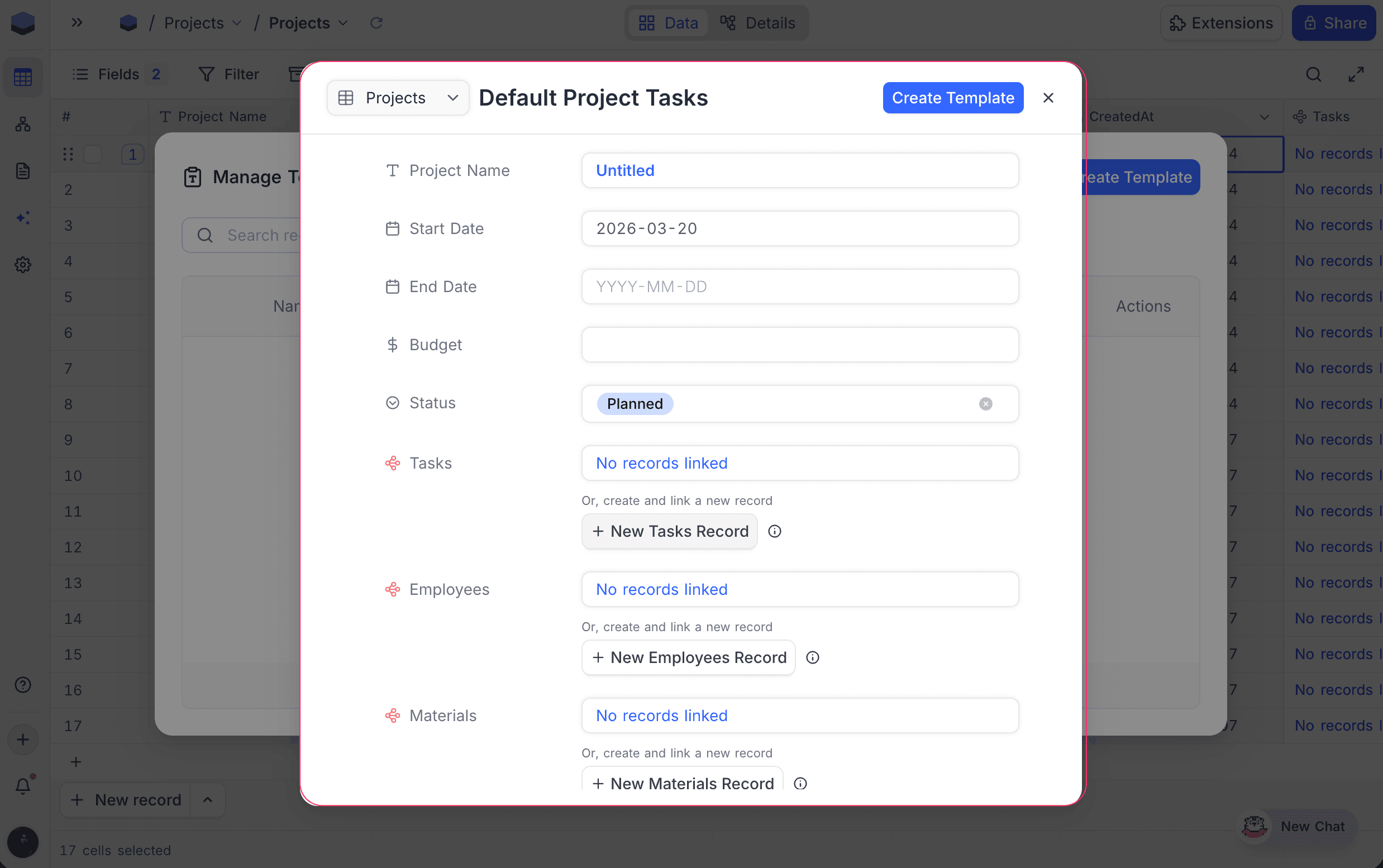 Create template form