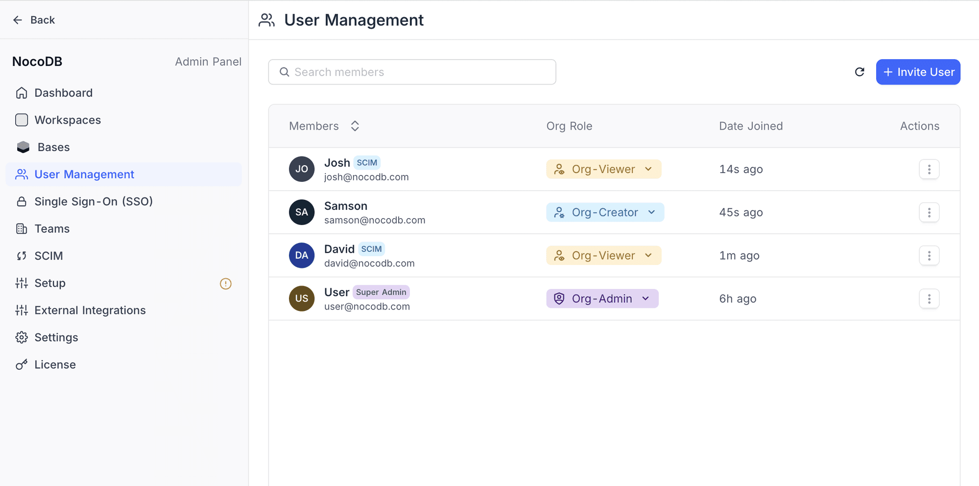 SCIM managed users in members list