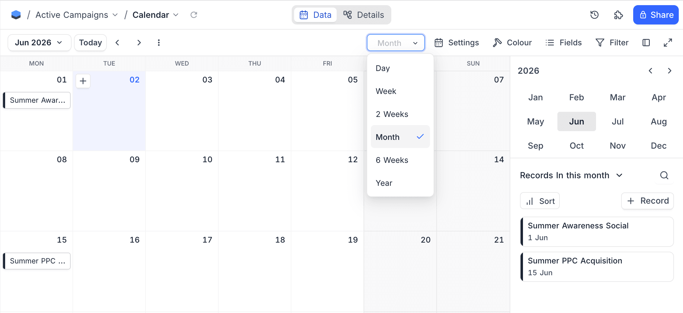 Calendar view