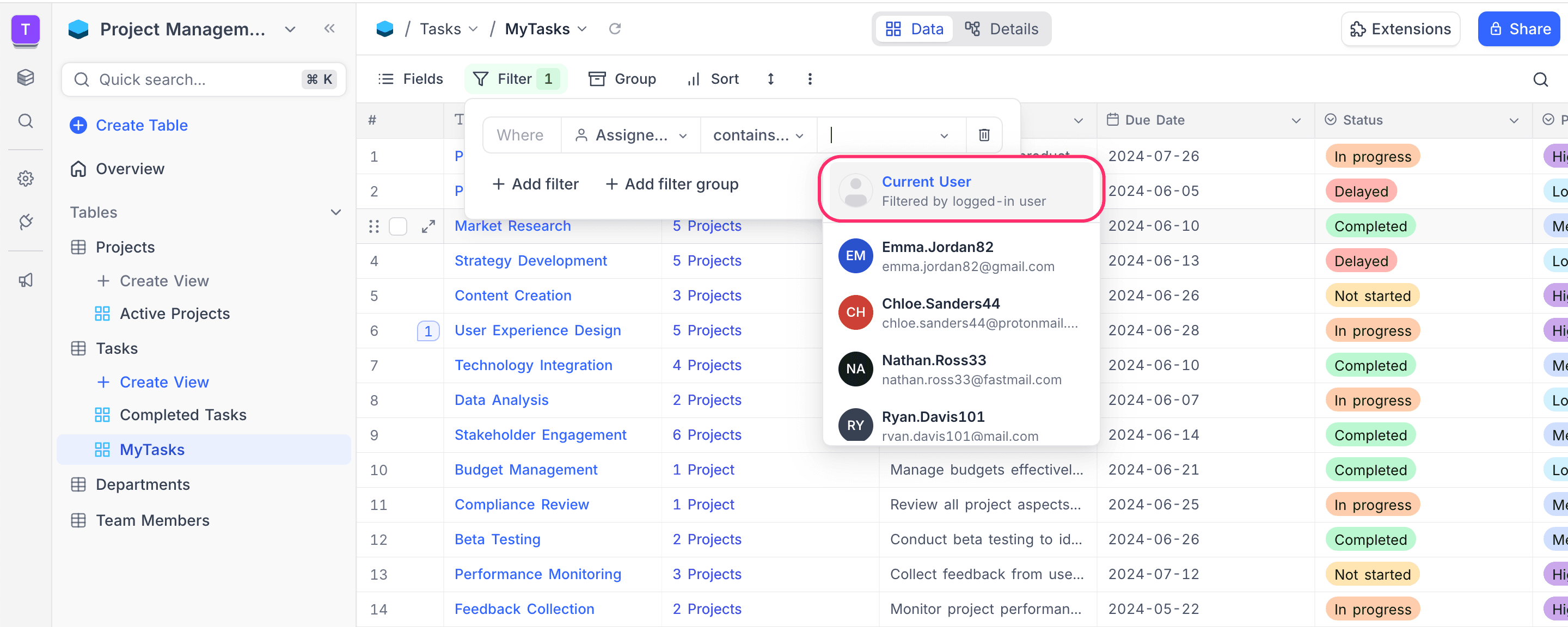 Filter by Current User
