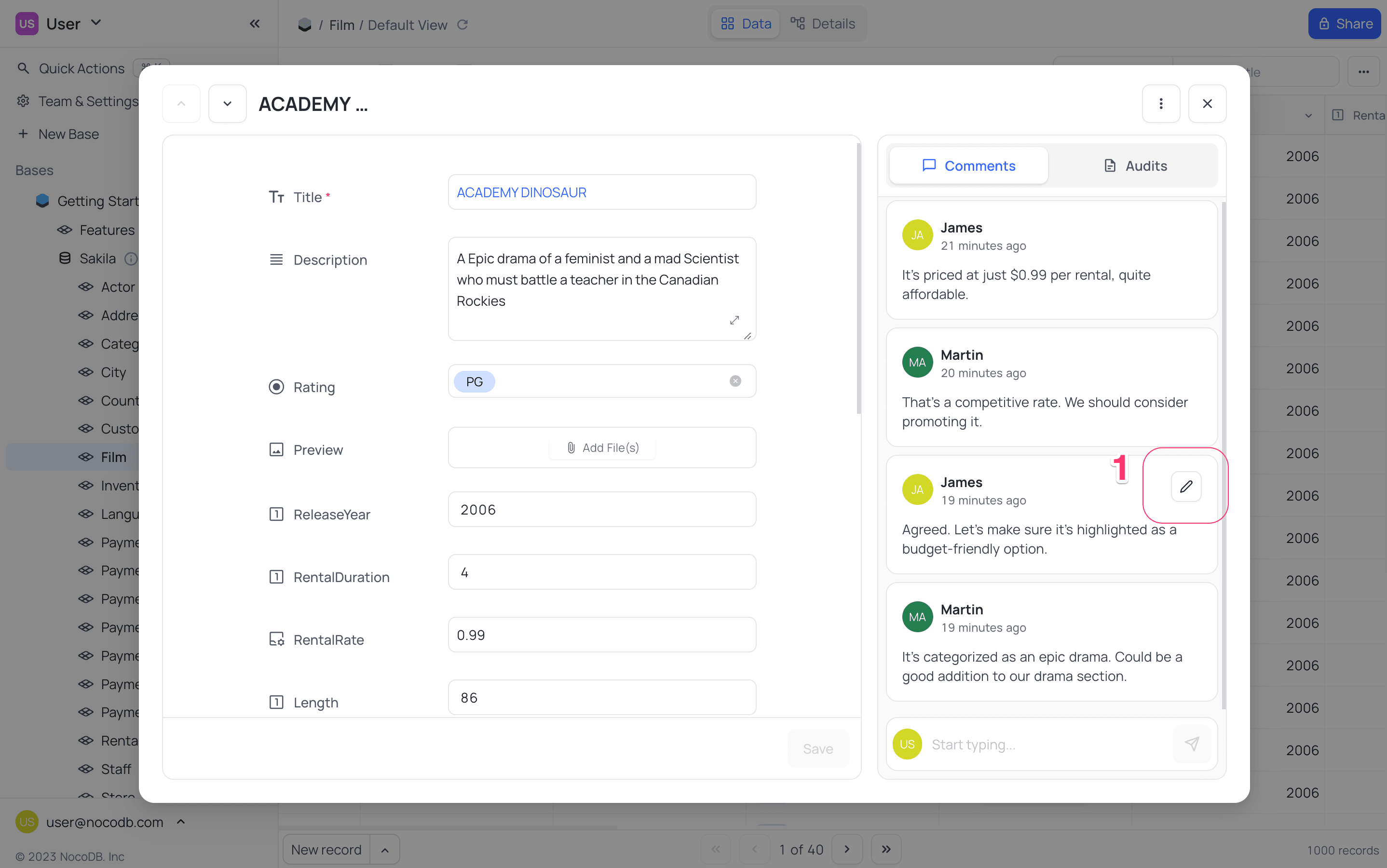 expand record comment