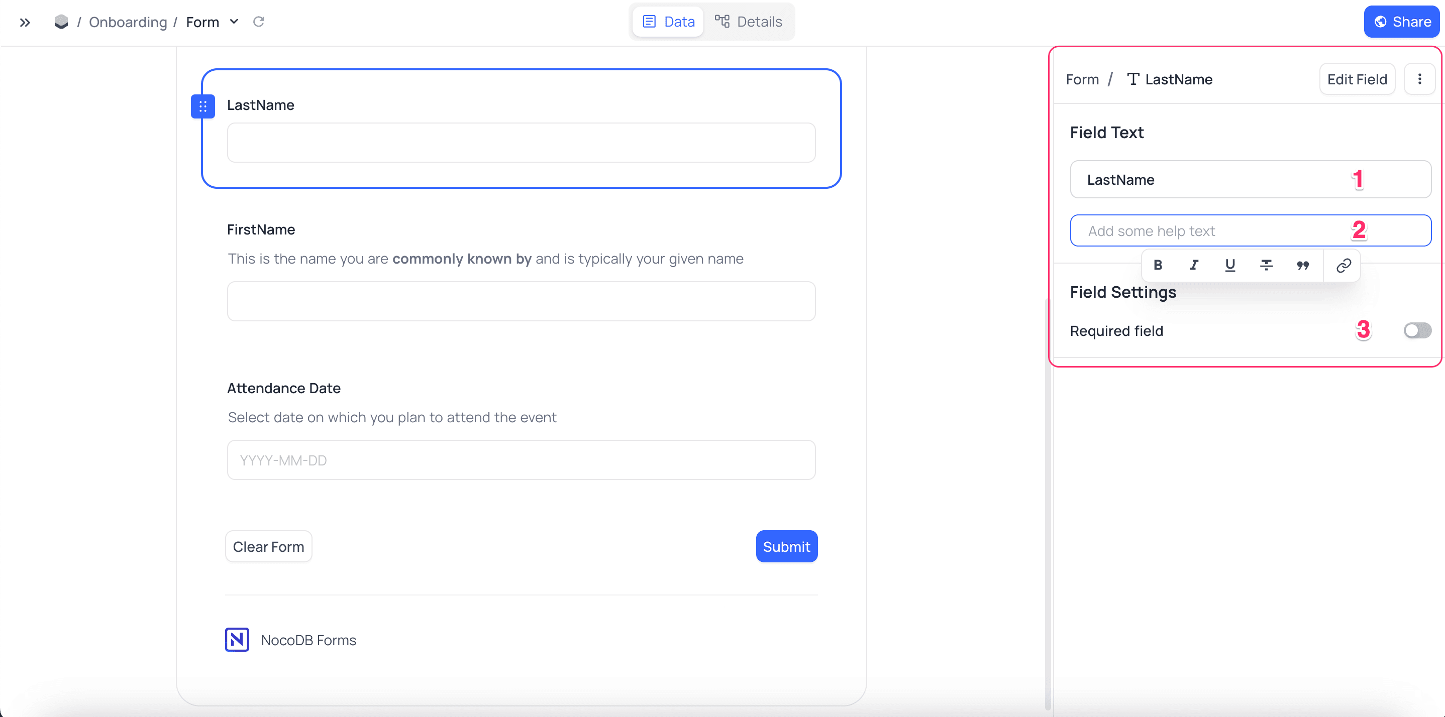 Field Label & Help Text